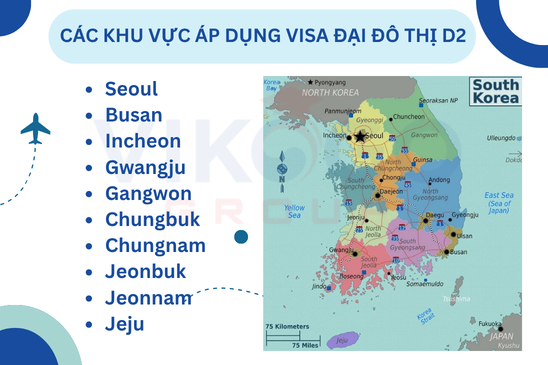 Các khu vực áp dụng Visa Đại Đô Thị D2 Hàn Quốc